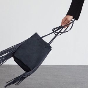 Black Fringe Suede Bag | Reformation